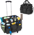LoDrid Rolling Cleaning Bag with Detachable Trolley, Portable Cleaning Cart on Wheels for Supplies, Professional Caddy with Shoulder Strap for Housekeepers, Black (Patent Design)