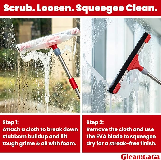 Heavy Duty Floor Squeegee for Concrete Floor – 17.3” EVA Foam Blade with Cloth Clip Design, 62” Extendable Handle, Multi-Surface Floor Squeegee Broom for Windows, Bathroom, Garage, Tile, Patio &Shower