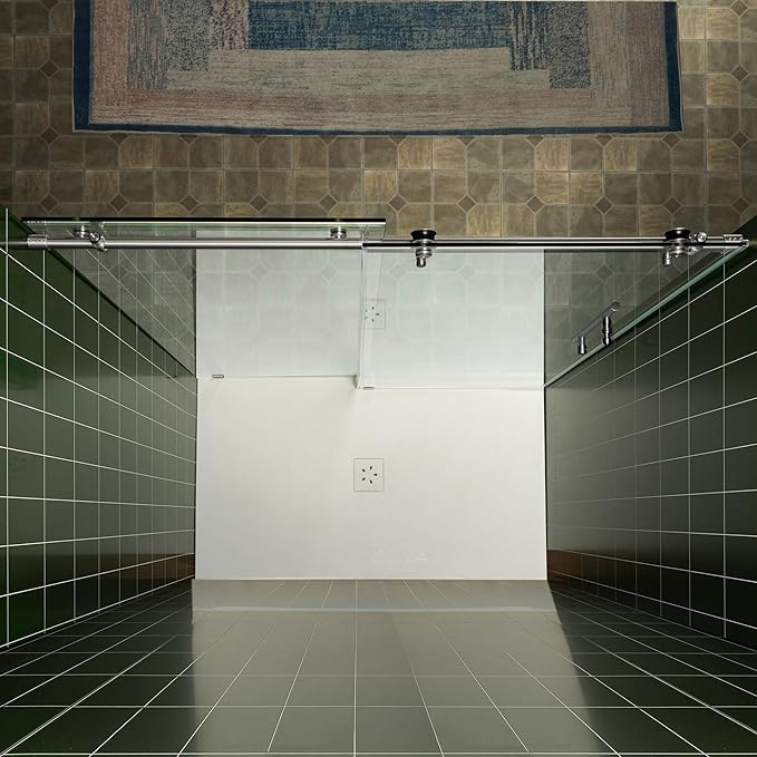Woodbridge 57.5-60" W x 80" H Frameless Single Sliding Soft-Close Shower Door with Tempered Glass & Explosion Proof Film in Brushed Nickel Finish