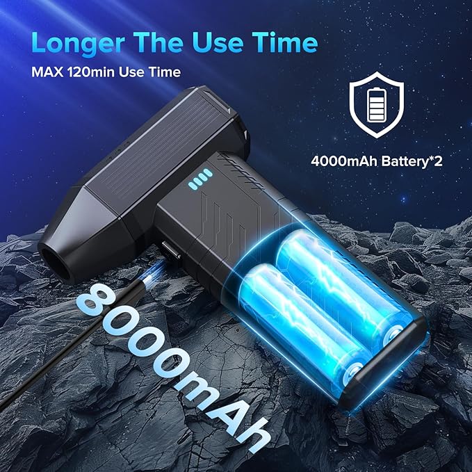 Compressed Air Duster, 8000mAh 130,000 RPM Keyboard Cleaner, Replace Compressed air can, Computer Accessories for Outdoors, PC, Electronics, Snow and Car Dust Off