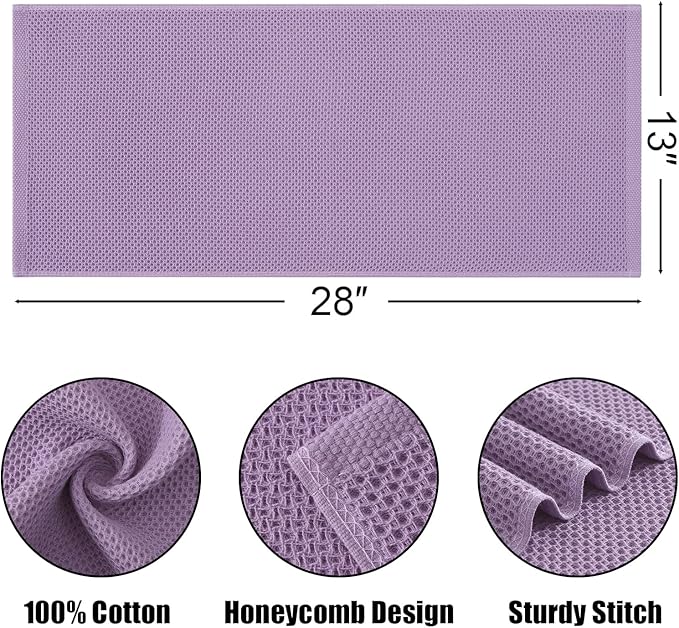 Kitinjoy 100% Cotton Waffle Weave Kitchen Hand Towels (13 X 28 Inches, Lavender), 12-Pack Super Soft and Absorbent Dish Towel for Drying Dishes