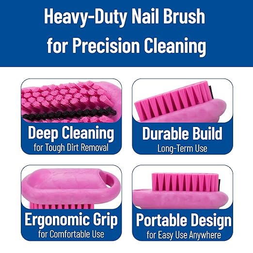 SPARTA Nail Scrub Brush Commercial-Grade, Heavy-Duty Hand and Fingernail Brush with Stiff Bristles for Gardeners, Mechanics, And Foodservice Personnel, Plastic, 5 Inches, Pink