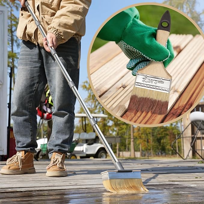 Deck Stain Brush Applicator with Long Handle(59IN), 7IN Wide Deck Paint Brushes for Applying Stains, Paints and Sealer on Outdoor Wood Deck, Fence, Patio, Wall, Furniture