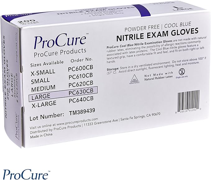 ProCure [200 Count] Disposable Nitrile Gloves - Latex Free, Powder Free Medical Exam Gloves