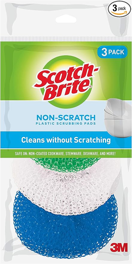 Scotch-Brite Non-Scratch Plastic Scrubbing Pads, Cleans Dishes Without Scratching, 3 Scrubbing Pads