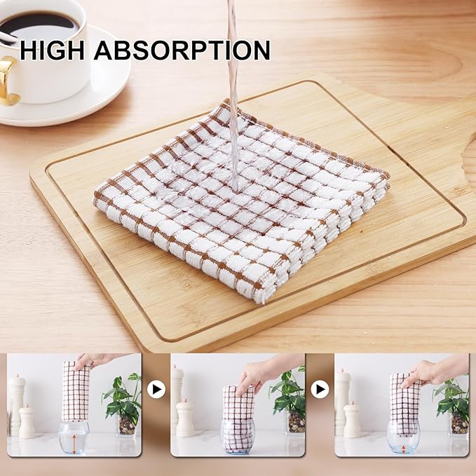 Kitinjoy Cotton 12 Pack Terry Kitchen Towels, 16 x 25 Inches Super Soft and Absorbent Dish Towels, Quick Drying Hand Towels for Kitchen Drying, Brown
