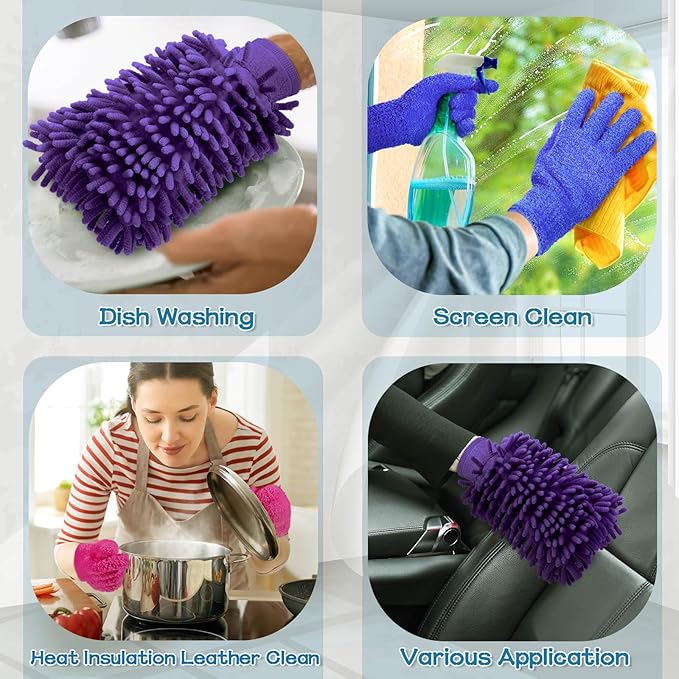 6 Pcs Microfiber Dusting Mitt Gloves for Plants Washable Dusting Gloves for House Cleaning Furniture Car Washing