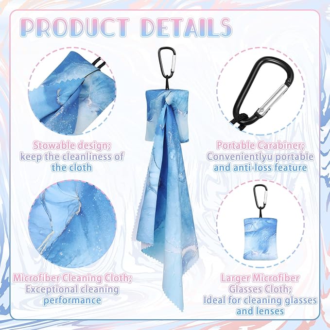 10 Pcs Microfiber Cleaning Cloth with Open Pouch and Hanging Ring Cute Marble Design Microfiber Cloth Soft Glasses Cleaner Cloth for Eyeglasses Camera Lens Cell Phone Screens Glasses, 6'' x 7''