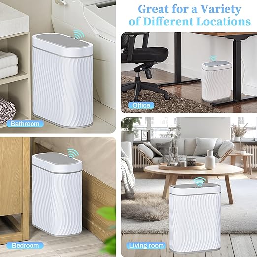 steo spce Automatic Motion Sensor Bathroom Small Trash Can with Lid, 2.6 Gallon Touchless Slim Garbage Can, Smart Waterproof Trash Bin for Bedroom, Restroom, Living Room, Office
