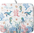 Giwawa Coastal Ocean Dish Drying Mat Seahorse Whales Drainer Rack Mats 16"x18" Absorbent Microfiber Dish Drying Pad Protector for Kitchen Counter
