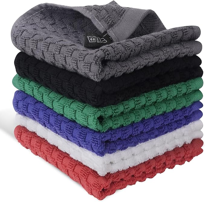 6 Pack 100% Cotton Wash Cloth, 12x12Inch Highly Absorbent and Soft Feel Fingertip Towels, Machine Washable Washcloths for Bathroom, Gym, Hotel, Spa and Kitchen, 6 Colors