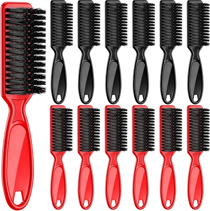 Patelai 12 Pcs Barber Clipper Brush Blade Trimmer Cleaning Brush for Fades Nail Neck Duster Manicure Salon(Black, Red)