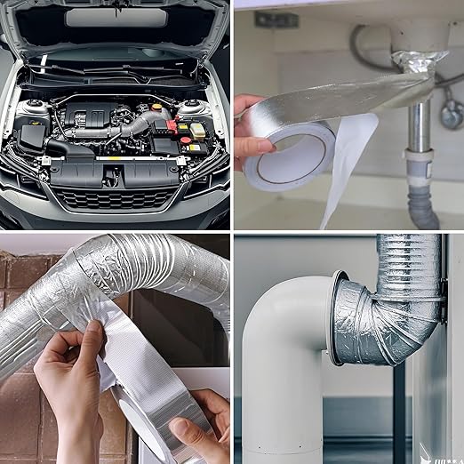 Aluminum Foil Heat Shield Tape, Silver Self-Adhesive Heat Shield ReflectiveTape, Fiberglass Heat Shielding Foil Tape for Hose and Auto Use (3in*66ft)