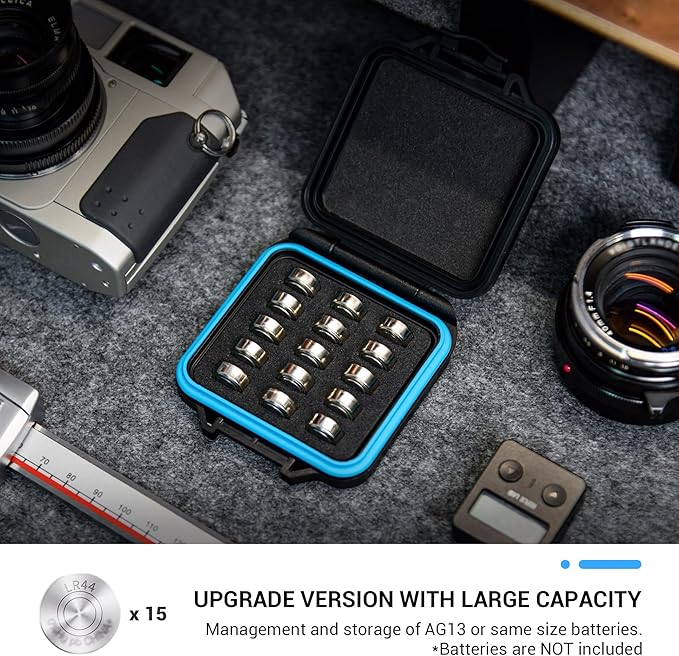 LR44 Size 675 Battery Case Holder Storage, Water-Resistant Anti-Shock, Coin Cell Battery Case for 15x LR44 LIR1254 AG13 CR44 SR44 357 P675 AG13 ZA675, Safety Lithium Batteries Holder, No Batteries
