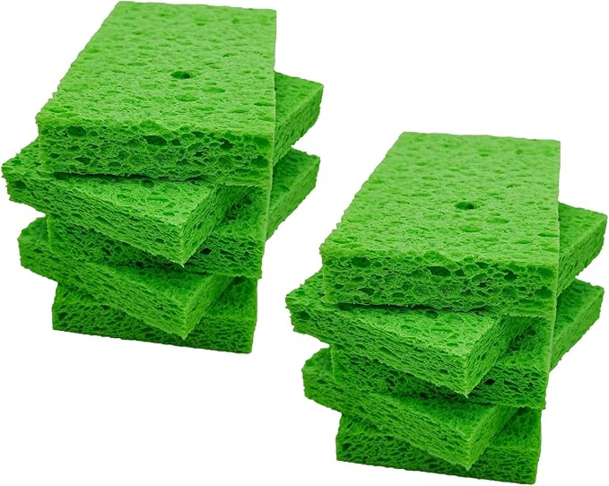 Cellulose Sponges,Heavy Duty Scrub Kitchen Sponge,Compressed Cellulose Sponges for Kitchen,Clean Tough Messes Without Scratching Sponges Kitchen(10Pack, Green)