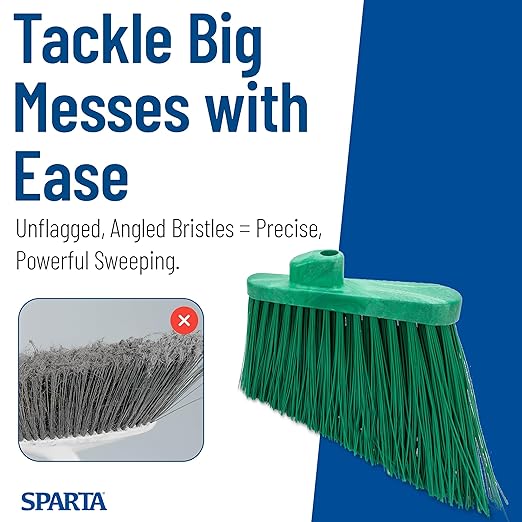 SPARTA Plastic Broom Head, Angled, Un-Flagged for Large Debris Indoor, Outdoor, Home, Restaurant, Lobby, Office, 12 Inches, Green, (Pack of 12)
