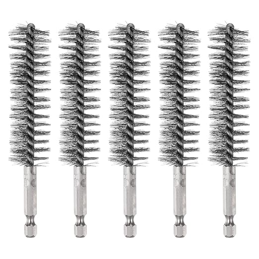HARFINGTON 5Pcs Bore Brush Stainless Steel 22mm Dia Cleaning Twisted Wire Brush Tube Pipe Cleaner with Handle 1/4 Inch Hex Shank for Tubes, Ports, Bearings