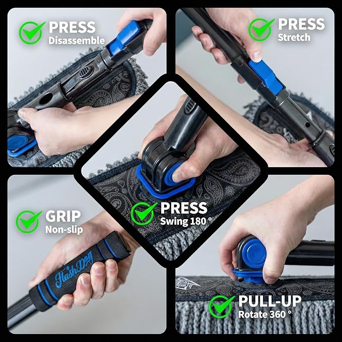Flash Dog Car Duster Exterior & Interior Scratch Free Kit Microfiber and Telescopic Aluminum Alloy Handle for Cars/SUV/Trucks with Car Duster Interior, Portable Waterless Dust Removal
