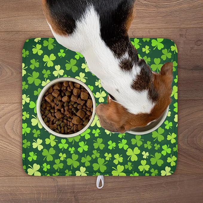 St. Patrick's Day Dish Drying Mat for Kitchen Counter,Irish Green Shamrocks Clover Leaves Drying Mat 16 x 18 Inch with Absorbent Reversible Microfiber Dish Drying Pad for Coffee Bar
