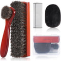 Horsehair Shine Shoes Brush Kit, Horse Hair Brush for Leather, Cleaning Leather Shoes Boots Care Brushes with Microfiber Shoe Cloth, Horsehair Brush (L, Count, 5)