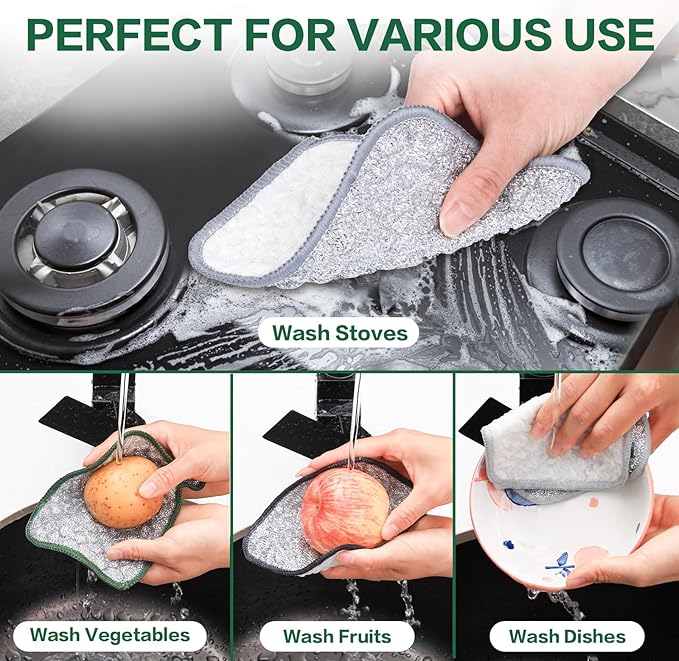 12 PCS Five-Layer Non-Scratch Multipurpose Steel Wire Dishcloths, Reusable Quick-Dry Odor-Free Scrub Cloths for Dishes, Kitchen Cleaning Cloths for Cookware, Sinks, Stove