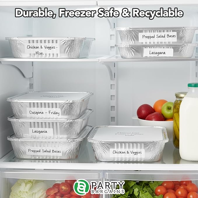 PARTY BARGAINS 4 lb Aluminum Pans with Board Lids, 50 Pack – 12 x 8 in Disposable Foil Roasting & Steam Table Pans for Catering, Takeout, Meal Prep, Oven Safe up to 240°C