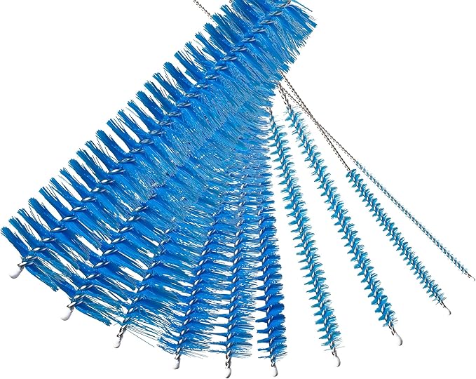 10" Tube Cleaning Brush Set, 10 Pack, Extra Long Nylon Straw Brushes with Flexible Handles for Bottles, Cleaning Straws, Pipe Cleaners, Keyboard, Glass, Guns, Detailing and Deep Cleaning, Blue