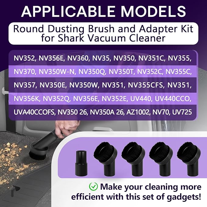 5PCS Fiber Brush Vacuum Attachment Set - Black Round Vacuum Attachments & Brushes - Shop Vac Brush Attachment for Most Vacuum Cleaners Accessories - 1 1/4" Vacuum Attachments Included