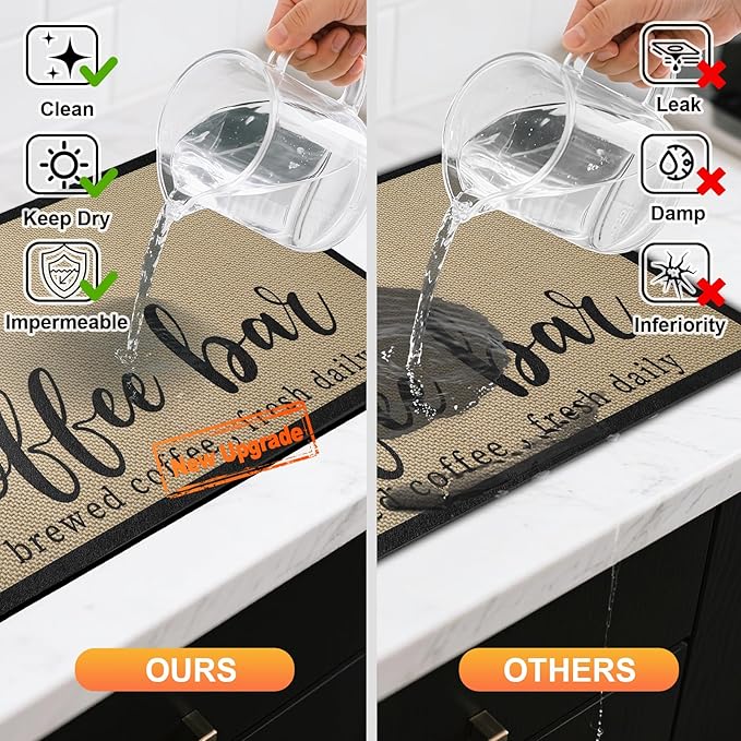 Dish Drying Mats for Kitchen Counter, Waterproof Coffee Mat for Countertop, Under Sink Mats, Coffee Bar Mat Accessories