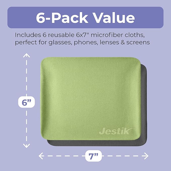 Jestik Microfiber Cleaning Cloth - Japanese Lens Wipes for Eyeglasses, Camera Lenses, Screens & More - Versatile Glasses Cleaner Cloths, Lint-Free, Washable (Black/Olive Green - Pack of 6)