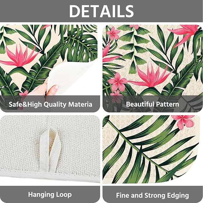 Dish Drying Mat for Kitchen Counter 16x18 Inch, Super Absorbent Dish Drainer Mat, Decorative Microfiber Dishes Drying Pad-Small(Tropical Leaf)