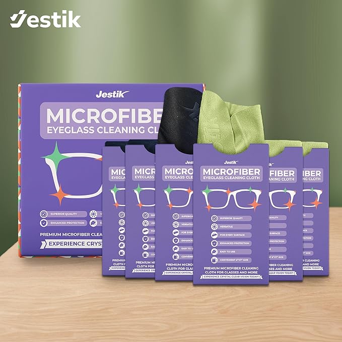Jestik Microfiber Cleaning Cloth - Japanese Lens Wipes for Eyeglasses, Camera Lenses, Screens & More - Versatile Glasses Cleaner Cloths, Lint-Free, Washable (Black/Olive Green - Pack of 6)