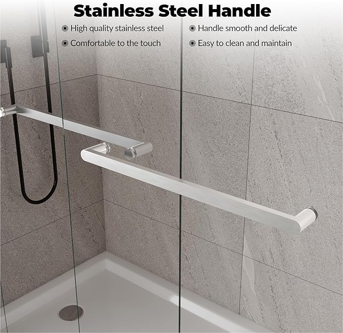 56"-60" w x 72" H Double Sliding Shower Door, Semi-Frameless Bypass Bathroom Door with 5/16" Tempered Glass,Brushed Nickel Finish for Walk-in Shower