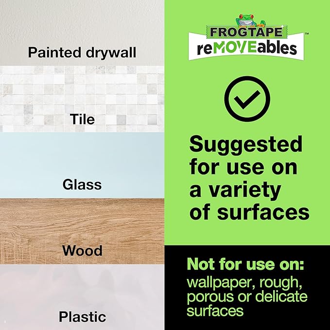 FrogTape reMOVEables Damage Free Adhesive Hook - Removable & Reusable Small Wire Wall Hooks for Hanging - No Nails - Includes 54 Hooks & 72 Adhesive Strips - Holds up to 0.5 lb - Clear (Pack of 54)
