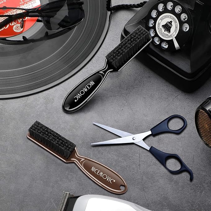 NICEMOVIC 10 Pcs Barber Clipper Cleaning Brush, Barber Accessories Supplies, Blade Trimmer Cleaning Mini Brush Bulk Set Duster Manicure Nylon Brush Hair Styling Tool (Black&Brown)