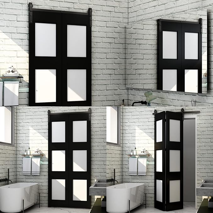 52" Bi-Folding Sliding Barn Door Hardware Track Kit,Smoothly&Quietly,Side Mounted Black Roller,Easy Install,Door Not Included [Fit Double 24" Bifold Doors]