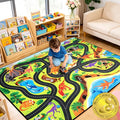 Kids Rug, 4x6 Ft Dinosaur Road Map Rug for Kids, Soft Flannel Play Mat with Non-Slip, Easy to Clean, Cushioned Baby Play Mat Carpet to Boost Motor Skills & Imagination