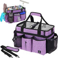 Large Cleaning Caddy Bag Built-in Sturdy Support Board, Cleaning Organizer with Detachable Divider, Cleaning Supply Tote with Adjustable Shoulder Strap&Waist Belt for Cleaners & Housekeeper