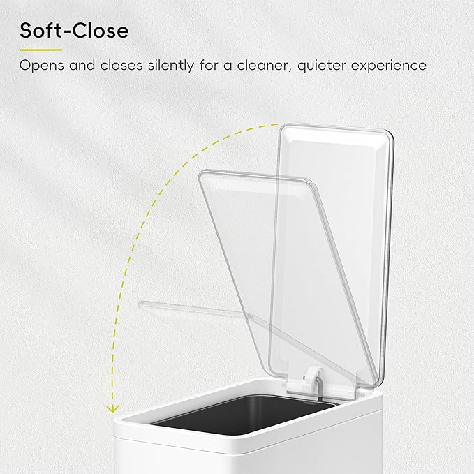 EKO Slim Small Bathroom Trash Can with Lid, Stainless Steel Small Garbage Can with Removable Inner Bucket, 6L / 1.6 Gal, Step On Trash Bin (White)