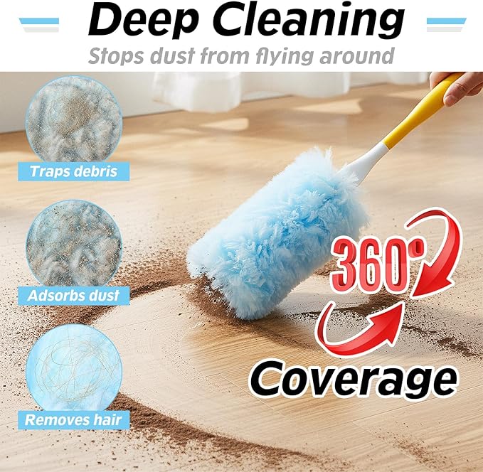 52 PCS Disposable Duster Refills, Heavy Duty Duster Refills Kit with 2 Handles - 360 Degree Electrostatic Cleaning System for Furniture Blinds Electronics