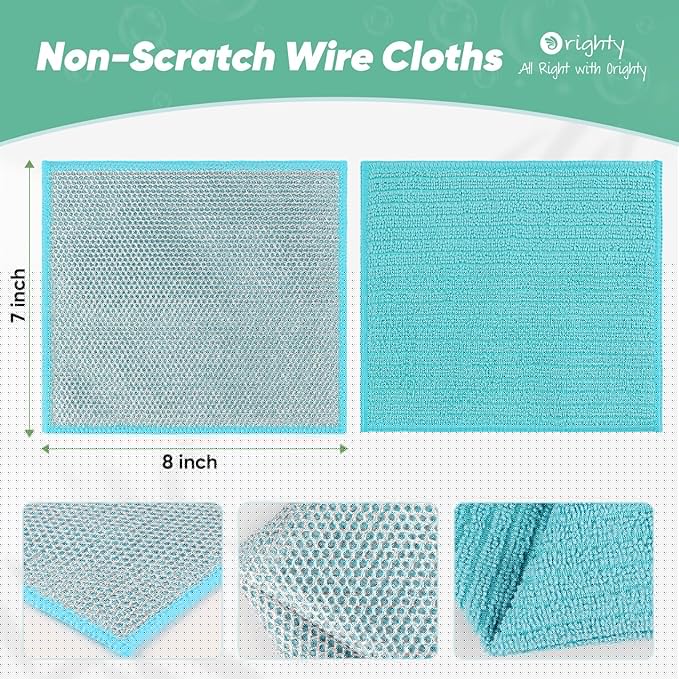 Orighty Multipurpose Wire Dishwashing Rag 24 Pcs, Upgraded Double-Layer Non-Scratch Wire Dish Cleaning Cloths, Kitchen Reusable Steel Scrubber, Powerful Dishcloth Rag for Cookware, Multicolor, 7"x8"