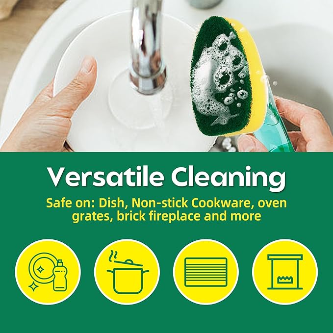Dishwand Sponge Refills (12-Pack) – Heavy Duty Non-Scratch Replacement Heads for Dishwand Handle | Soap Dispensing Scrubber Pads | Kitchen Cleaning Supplies (Green/Blue)