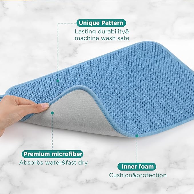 Microfiber Dish Drying Mat, Super Absorbent Kitchen Dish Drying Pad for Easter Day, Reversible Gift Mats for Countertop, 17.8 * 23.6 inch Blue