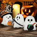 COCHIE Cute Ghost Halloween Decorations Indoor, Wooden Tiered Tray Decor Table Sign Set of 3, Black Cat Bat Witch Broom Signs Pumpkin Blocks for Party Home Shelf Display (C-Ghost)