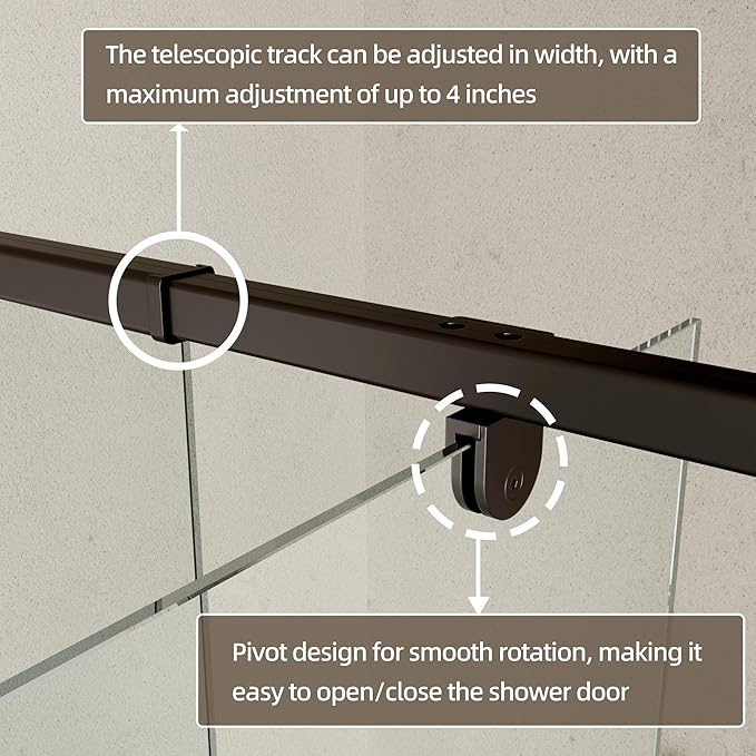 44-48" W x 71" H Pivot Shower Door,Pivot Semi-Frameless Swing Glass Shower Door with 1/4"(6mm) Clear SGCC Tempered Glass,Magnetic Closing,Matte Black