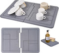 Large Stone Dish Drying Mat for Kitchen Counter, 2PCS Stone Drying Mat for Kitchen Counter, Detachable Water Absorbing Diatomaceous Earth Drying Pad for Bottles Dish Cups(Dark Gray 24"×16" & 8"x5")