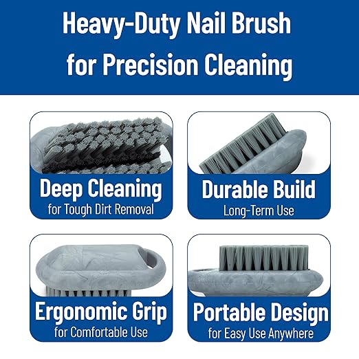 SPARTA 5 Inch Hand and Nail Brush with Stiff Polyester Bristles, Polypropylene Body, Color Coded Scrub Brush for Commercial Foodservice and Industrial Use, Gray