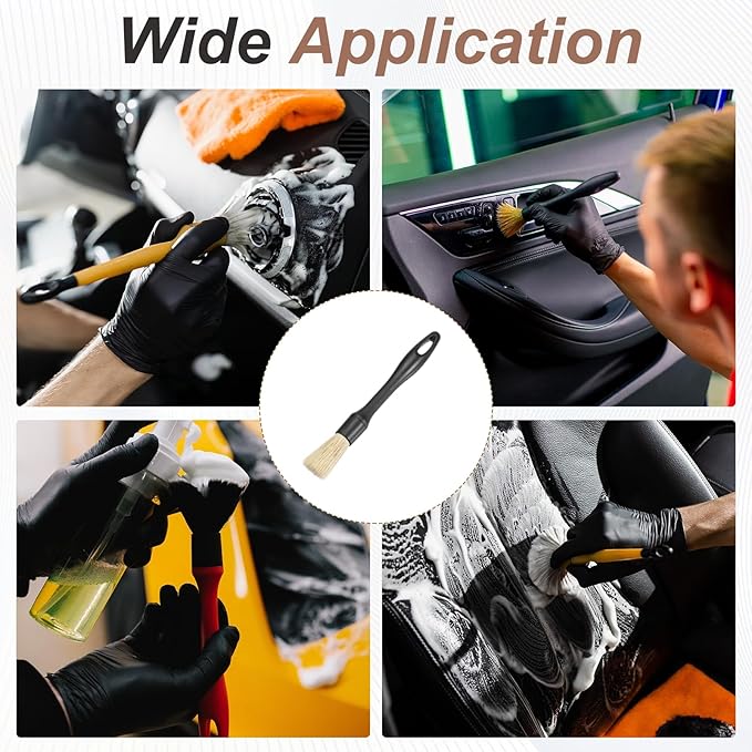 HARFINGTON 3 Pcs Car Detailing Brush 9.1" Natural Bristle Auto Cleaning Brush Scratch Free Automotive Cleaner Duster for Exterior Interior Dashboard Wheels Air Vents, Yellow