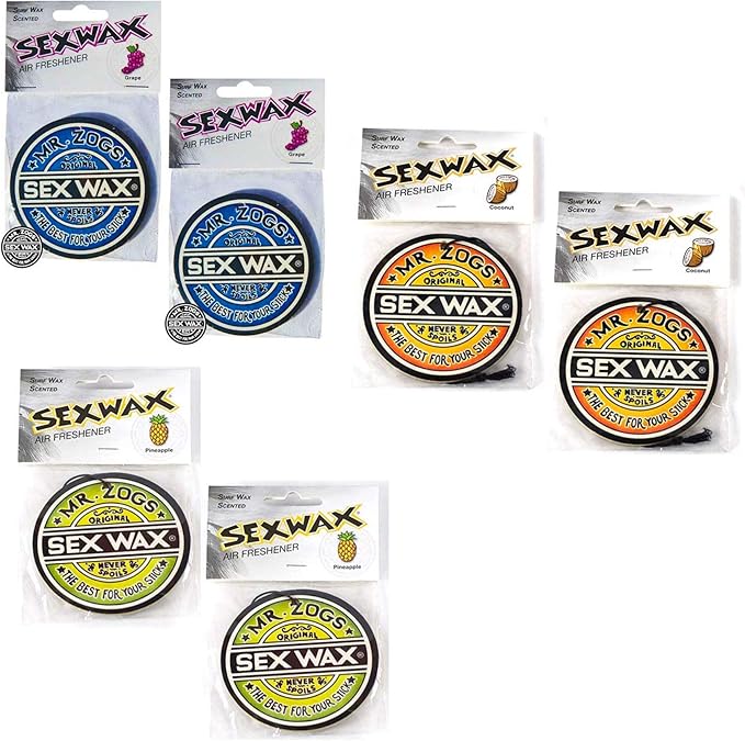 Sex Wax Mr. Zoggs AIR FRESHENER 3" Logo 6-Pack Grape/Pineapple/Coconut