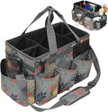 Wearable Cleaning Caddy Bag, Kitchen Supplies Organizer with Handle&Shoulder Strap, Under Sink&Car Cleaning Tool Tote with 4 Foldable Dividers for Housekeepers Cleaners (Grey Floral)